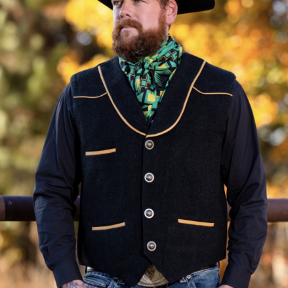 WYOMING TRADERS MENS MARSHALL WOOL WESTERN COWBOY VEST - BLACK